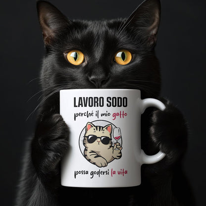 Tazza Gatto Divertente - Lavoro per Il Mio Gatto - Regalo per Gattara